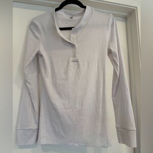 Nearkin Women’s White Long Sleeve Henley Shirt